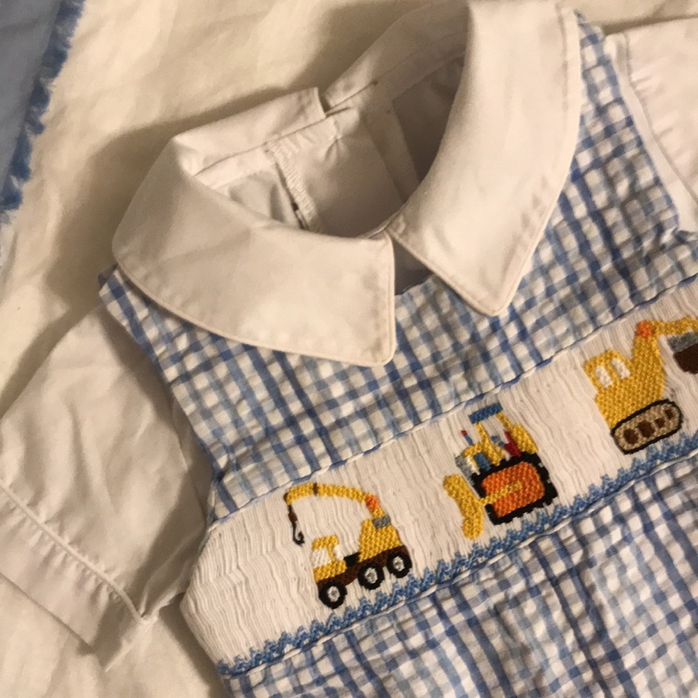 Construction Machinery Smocked/Emroidered Romper